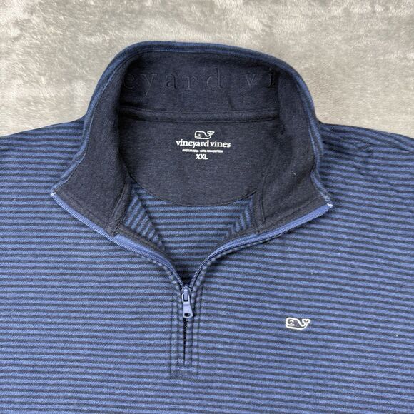 Vineyard Vines Pullover Men’s XXL Blue Black Striped Pima Cotton Mock Neck - Picture 3 of 6